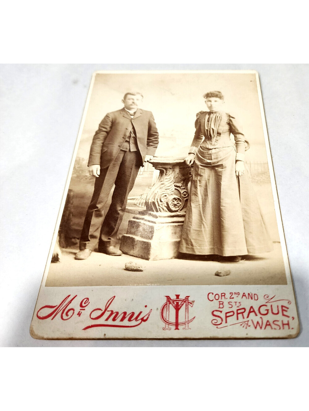 Antique 1891 Wedding Photo Clarence Lettie McInnis Studio Sprague Washington WA